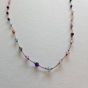 NWT Multi Color Tourmaline Hand Knotted Silk Cord Necklace 14kGF Clasp